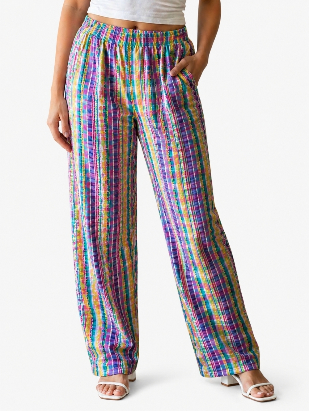 Napa Valley Colorful Plaid Comfort Waist Pull-On Cotton Pants  Woman Size Medium